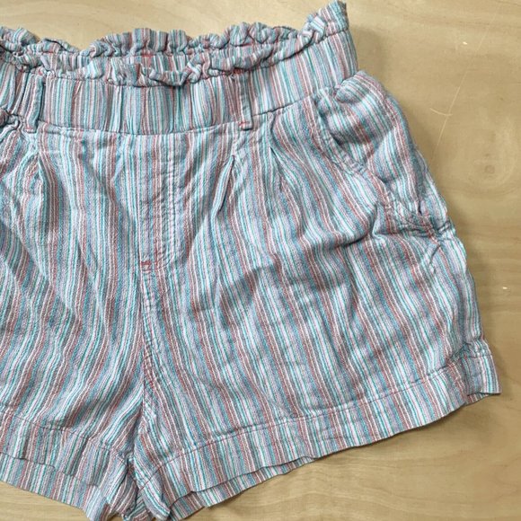 American Eagle Womens Shorts Pink Blue Stripe Paper Bag Elastic Waist Size Small - Picture 2 of 5